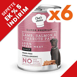 New Chefs Choice Pate Kuzu Somon Havuçlu Tahılsız Köpek Yaş Maması 400 Gr x 6 Adet - Chefs Choice