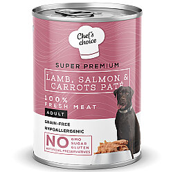 New Chefs Choice Pate Kuzu Somon Havuçlu Tahılsız Köpek Yaş Maması 400 Gr x 6 Adet - 3