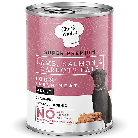 New Chefs Choice Pate Kuzu Somon Havuçlu Tahılsız Köpek Yaş Maması 400 Gr x 6 Adet - 3