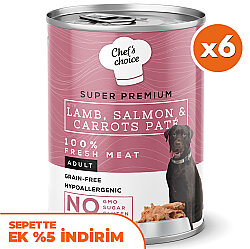 New Chefs Choice Pate Kuzu Somon Havuçlu Tahılsız Köpek Yaş Maması 400 Gr x 6 Adet - Chefs Choice