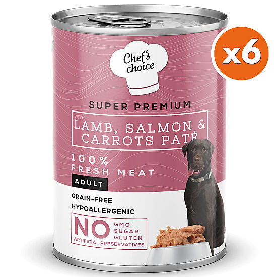 New Chefs Choice Pate Kuzu Somon Havuçlu Tahılsız Köpek Yaş Maması 400 Gr x 6 Adet - 2