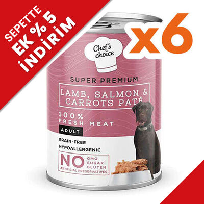 New Chefs Choice Pate Kuzu Somon Havuçlu Tahılsız Köpek Yaş Maması 400 Gr x 6 Adet