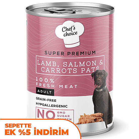 New Chefs Choice Pate Kuzu Somon Havuçlu Tahılsız Köpek Yaş Maması 400 Gr - 1