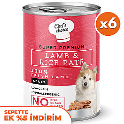New Chefs Choice Pate Lamb Rice Kuzu Pirinçli Köpek Yaş Maması 400 Gr x 6 Adet - Chefs Choice