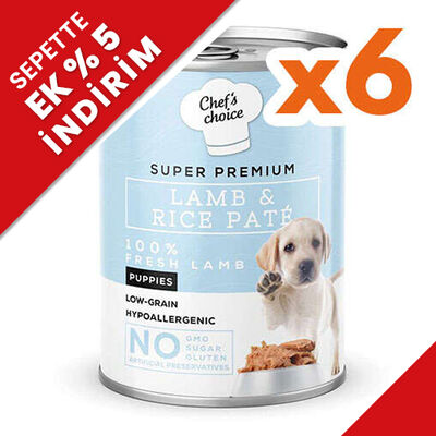 New Chefs Choice Pate Lamb&Rice Puppy Kuzu Pirinçli Yavru Köpek Yaş Maması 400 Gr x 6 Adet - 1