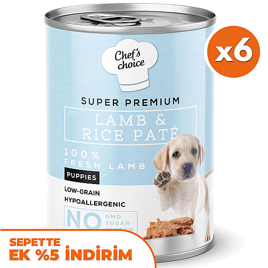 New Chefs Choice Pate Lamb Rice Puppy Kuzu Pirinçli Yavru Köpek Yaş Maması 400 Gr x 6 Adet - 1