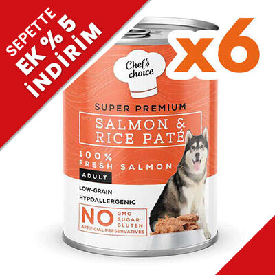 New Chefs Choice Pate Salmon&Rice Somon Pirinçli Köpek Yaş Maması 400 Gr x 6 Adet - 1
