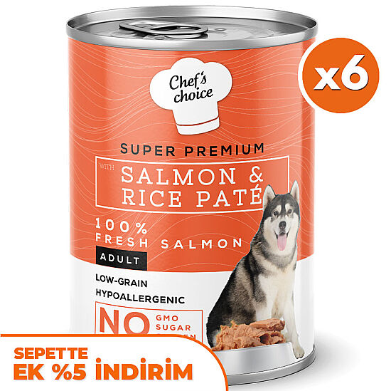 New Chefs Choice Pate Salmon Rice Somon Pirinçli Köpek Yaş Maması 400 Gr x 6 Adet - 1