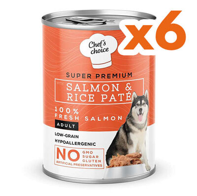 New Chefs Choice Pate Salmon&Rice Somon Pirinçli Köpek Yaş Maması 400 Gr x 6 Adet
