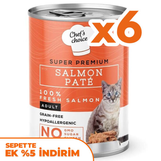Chefs Choice Pate Salmon Somonlu Tahılsız Ezme Kedi Yaş Maması 400 Gr x 6 Adet - 1