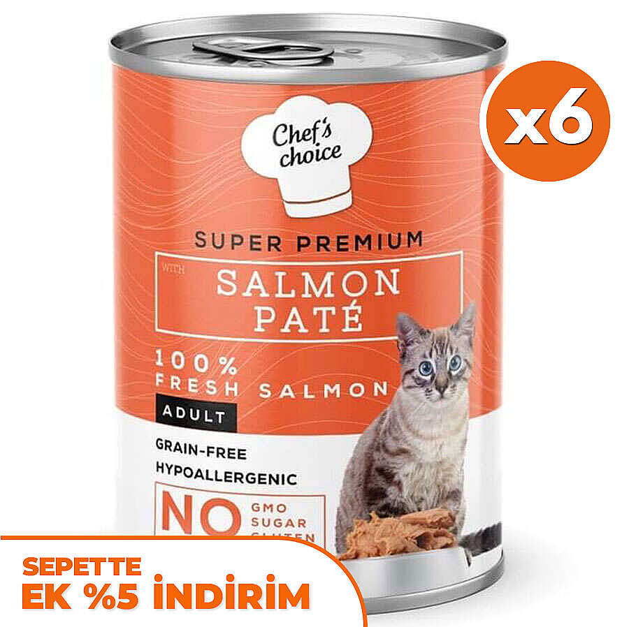 Chefs Choice Pate Salmon Somonlu Tahılsız Ezme Kedi Yaş Maması 400 Gr x 6 Adet