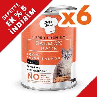 New Chefs Choice Pate Salmon Somonlu Tahılsız Ezme Kedi Yaş Maması 400 Gr x 6 Adet