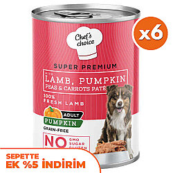 New Chefs Choice Pumpkin Pate Kuzu Balkabak ve Sebzeli Köpek Konservesi 400 Gr x 6 Adet - Chefs Choice