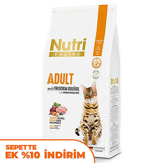 Nutri Feline Poultry Kümes Hayvanlı Glutensiz Kedi Maması 10 Kg - 1