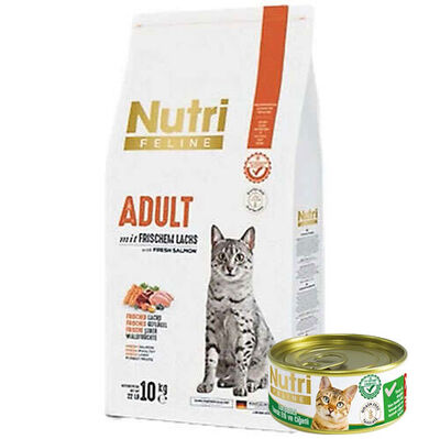 Nutri Feline Somonlu Glutensiz Kedi Maması 10 Kg + 3 Adet 85 Gr Yaş Mama