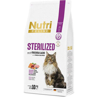 Nutri Feline Sterilised Somonlu Tahılsız Kısırlaştırılmış Kedi Maması 10 Kg + 3 Adet 85 Gr Yaş Mama