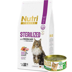 Nutri Feline - Nutri Feline Sterilised Somonlu Tahılsız Kısırlaştırılmış Kedi Maması 10 Kg + 3 Adet 85 Gr Yaş Mama