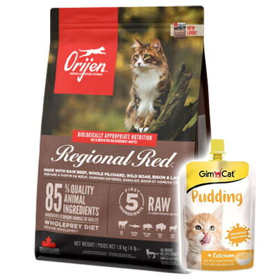 Orijen Regional Red Kırmızı Etli Tahılsız Kedi Maması 1,8 Kg + Gimcat Kedi Pudingi 150 Gr