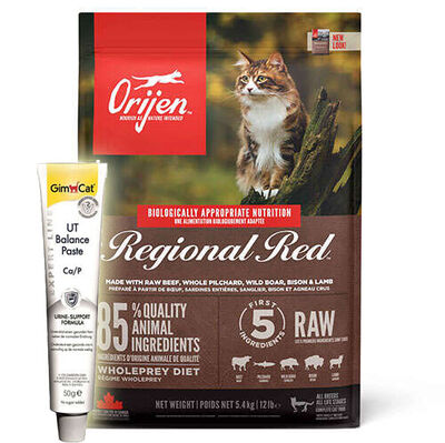 Orijen Regional Red Tahılsız Kırmızı Etli Kedi Maması 5,4 Kg + Gimcat UT Balance Paste