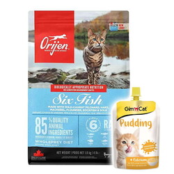 Orijen - Orijen Six Fish 6 Balıklı Tahılsız Kedi Maması 1,8 Kg + Gimcat Kedi Pudingi 150 Gr