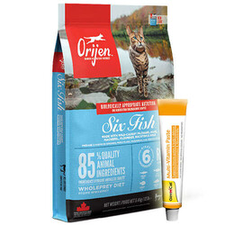 Orijen - Orijen Six Fish 6 Balıklı Tahılsız Kedi Maması 5,4 Kg + Gimcat 20 Gr Multivitamin Paste