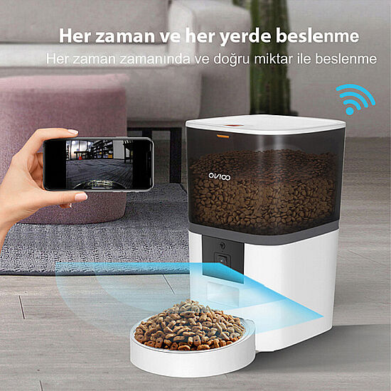 Ovioo Otomatik ve Kameralı Mama Makinesi Wi-Fi 6 Lt - Siyah - 4