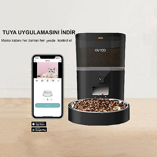 Ovioo Otomatik ve Kameralı Mama Makinesi Wi-Fi 6 Lt - Siyah - 7