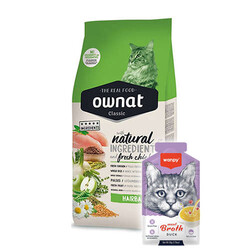 Ownat - Ownat Classic Hairball Tavuklu Kedi Maması 1,5 Kg + Wanpy 50 Gr Kedi Çorbası