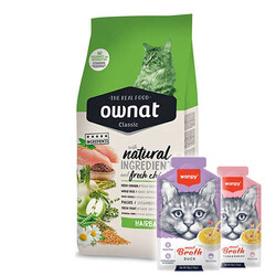Ownat Classic Hairball Tavuklu Kedi Maması 4 Kg + 2 Adet Wanpy 50 Gr Kedi Çorbası - Thumbnail