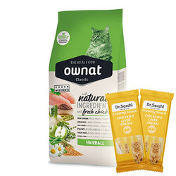 Ownat - Ownat Classic Hairball Tavuklu Kedi Maması 4 Kg + 2 Adet Dr Sacchi 4 lü Creamy Ödül