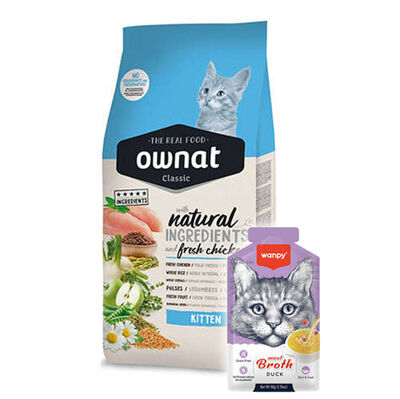 Ownat Classic Kitten Tavuklu Yavru Kedi Maması 1,5 Kg + Wanpy 50 Gr Kedi Çorbası