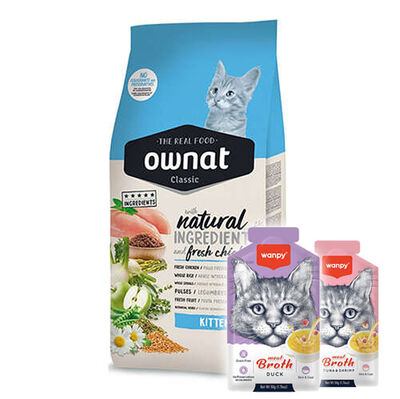 Ownat Classic Kitten Tavuklu Yavru Kedi Maması 4 Kg + 2 Adet Wanpy 50 Gr Kedi Çorbası