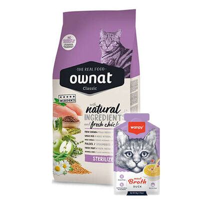Ownat Classic Sterilised Tavuklu Kısırlaştırılmış Kedi Maması 1,5 Kg + Wanpy 50 Gr Kedi Çorbası