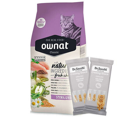Ownat Classic Sterilised Tavuklu Kısırlaştırılmış Kedi Maması 15 Kg + 5 Adet Dr Sacchi 4 lü Creamy Ödül