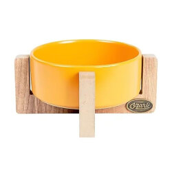 Ozark Seramik ve Ahşap Kedi ve Köpek Mama ve Su Kabı Hardal 400 ML - PetVoda