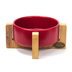 Ozark Seramik ve Ahşap Kedi ve Köpek Mama ve Su Kabı Kırmızı 400 ML - PetVoda