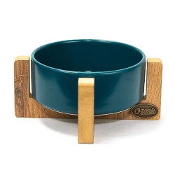 Ozark Seramik ve Ahşap Kedi ve Köpek Mama ve Su Kabı Petrol Mavisi 400 ML - PetVoda