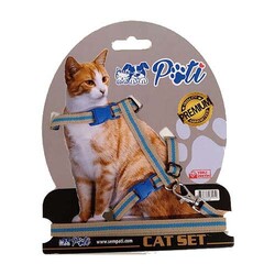 Pati Bej Turkuaz Şeritli Kedi Göğüs Tasması + Uzatma - Diğer / Other