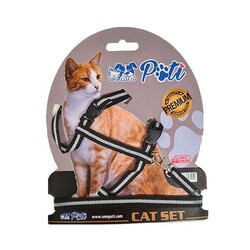 Pati Siyah Beyaz Şeritli Kedi Göğüs Tasması + Uzatma - Diğer / Other