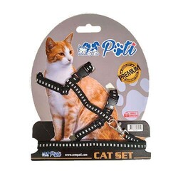 Pati Siyah Şeritli Kedi Göğüs Tasması + Uzatma - Diğer / Other