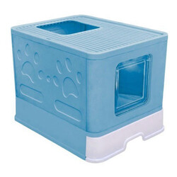 Diğer / Other - Patigo Çekmeceli Üstten Elekli Kapalı Kedi Tuvaleti - Mavi