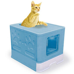 Patigo Çekmeceli Üstten Elekli Kapalı Kedi Tuvaleti - Mavi - Thumbnail