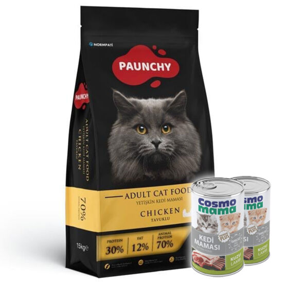 Paunchy Chicken Tavuk Etli Kedi Maması 15 Kg + 2 Adet Cosmo Konserve 415 Gr - 1