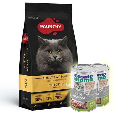 Paunchy Chicken Tavuk Etli Kedi Maması 15 Kg + 2 Adet Cosmo Konserve 415 Gr