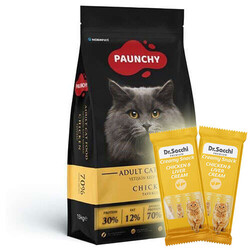 Paunchy - Paunchy Chicken Tavuk Etli Kedi Maması 15 Kg + 5 Adet Dr Sacchi 4 lü Creamy Ödül