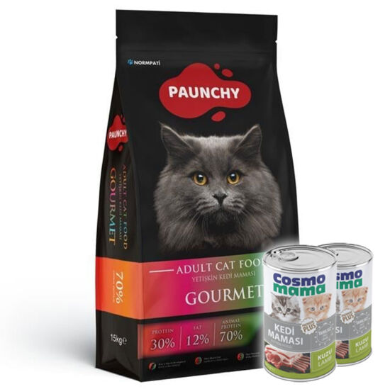 Paunchy Gourmet Tavuk Etli Kedi Maması 15 Kg + 2 Adet Cosmo Konserve 415 Gr - 1