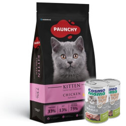 Paunchy Kitten Tavuk Etli Yavru Kedi Maması 15 Kg + 2 Adet Cosmo Konserve 415 Gr - Paunchy