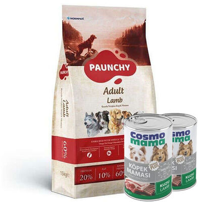 Paunchy Kuzu Etli Yetişkin Köpek Maması 15 Kg + 2 Adet Cosmo Konserve 415 Gr - 1