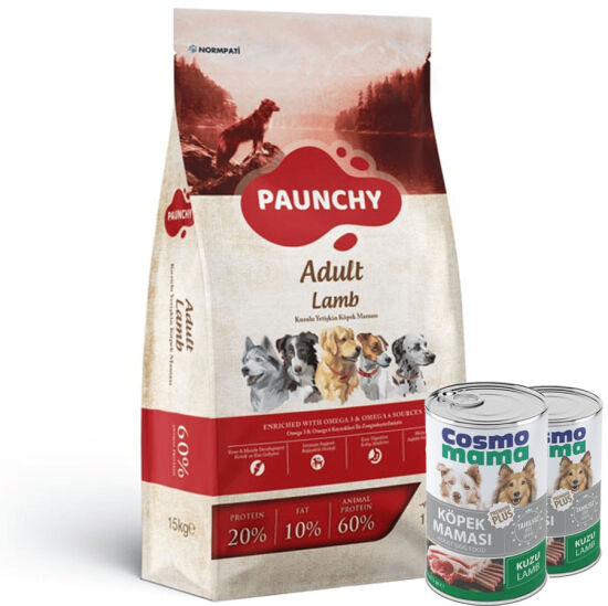 Paunchy Kuzu Etli Yetişkin Köpek Maması 15 Kg + 2 Adet Cosmo Konserve 415 Gr - 1