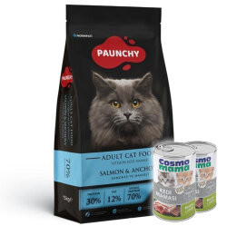 Paunchy Somonlu ve Hamsili Kedi Maması 15 Kg + 2 Adet Cosmo Konserve 415 Gr - Paunchy